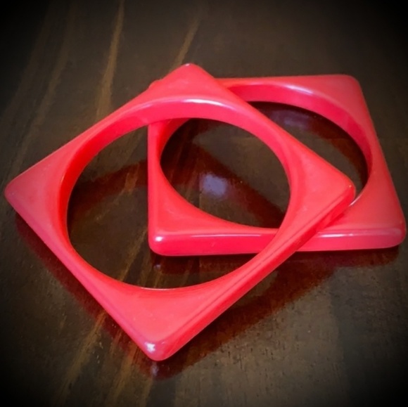 Vintage 1980s Orange Bangle Bracelets - Picture 1 of 4